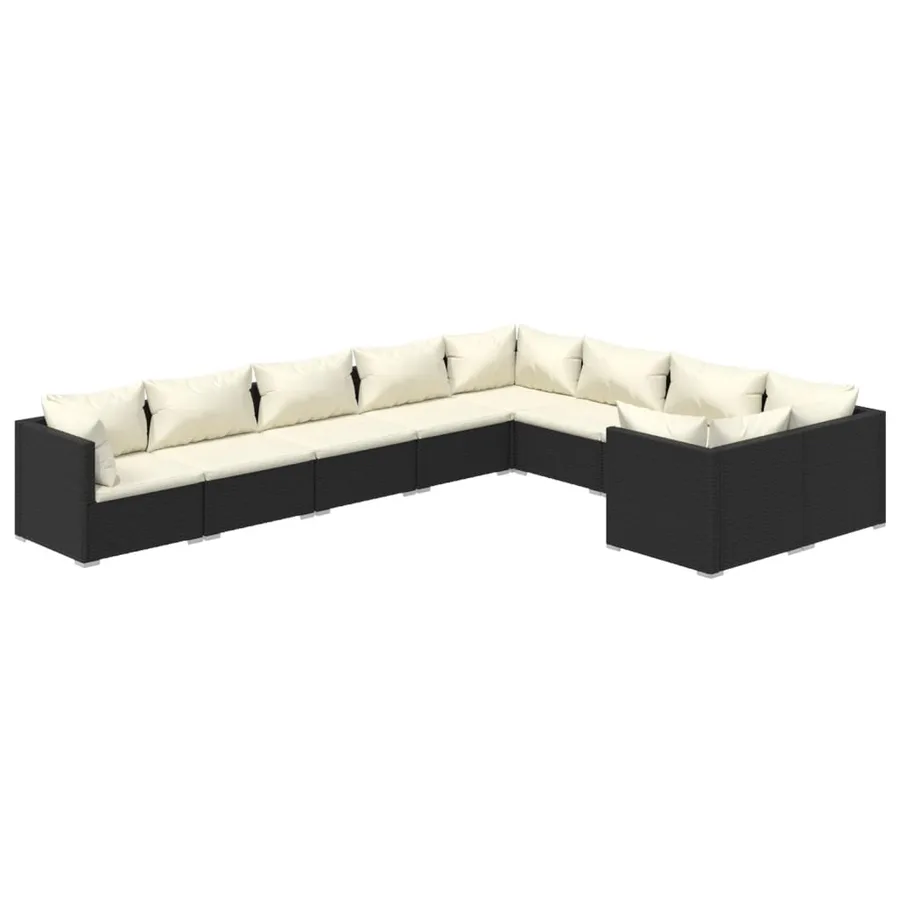 Salon de jardin 9 pcs avec coussins Résine tressée Noir - 2