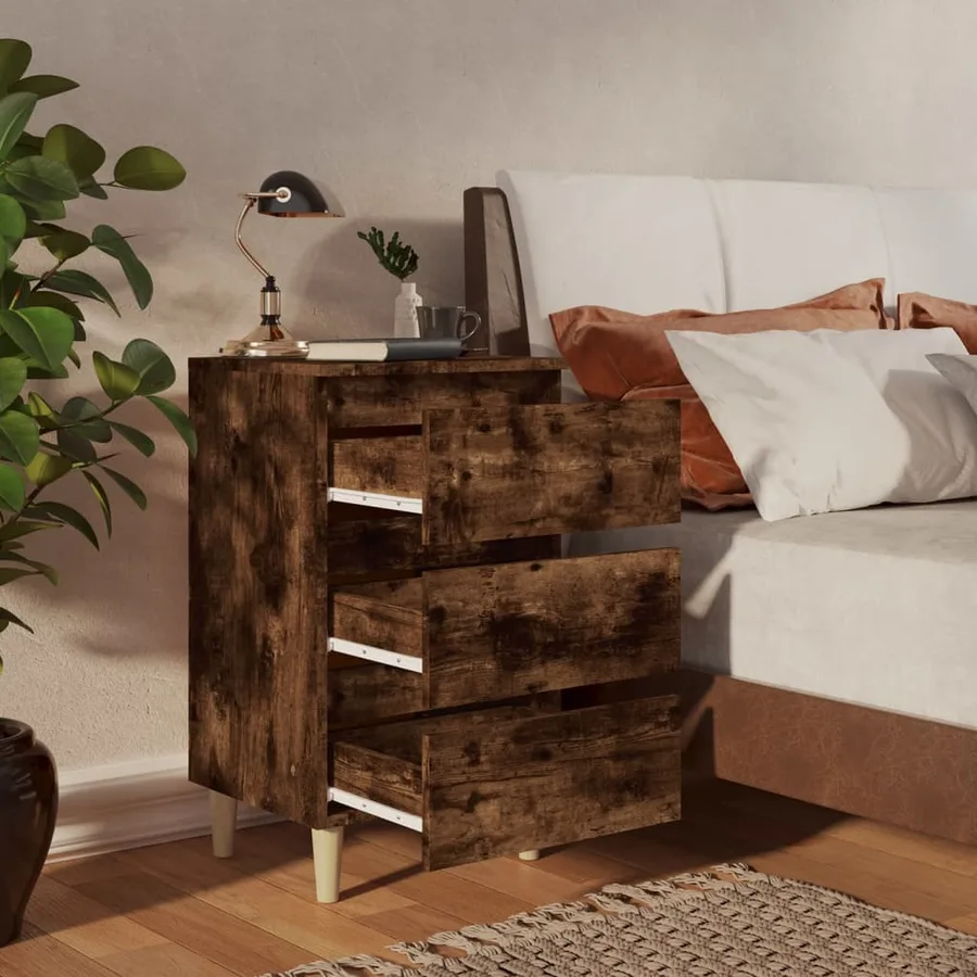 Tables de chevet et pieds en bois 2 pcs Chêne fumé 40x35x69 cm - 3