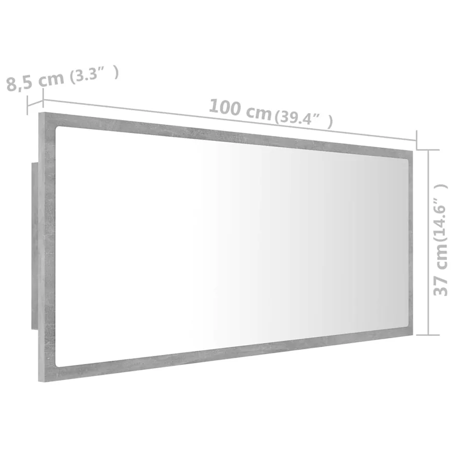 Miroir à LED de salle de bain Gris béton 100x8,5x37cm Acrylique - 12