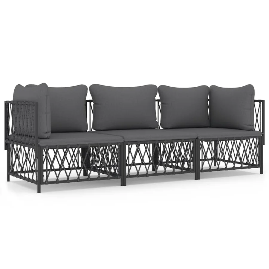 Salon de jardin avec coussins 3 pcs anthracite acier - 2
