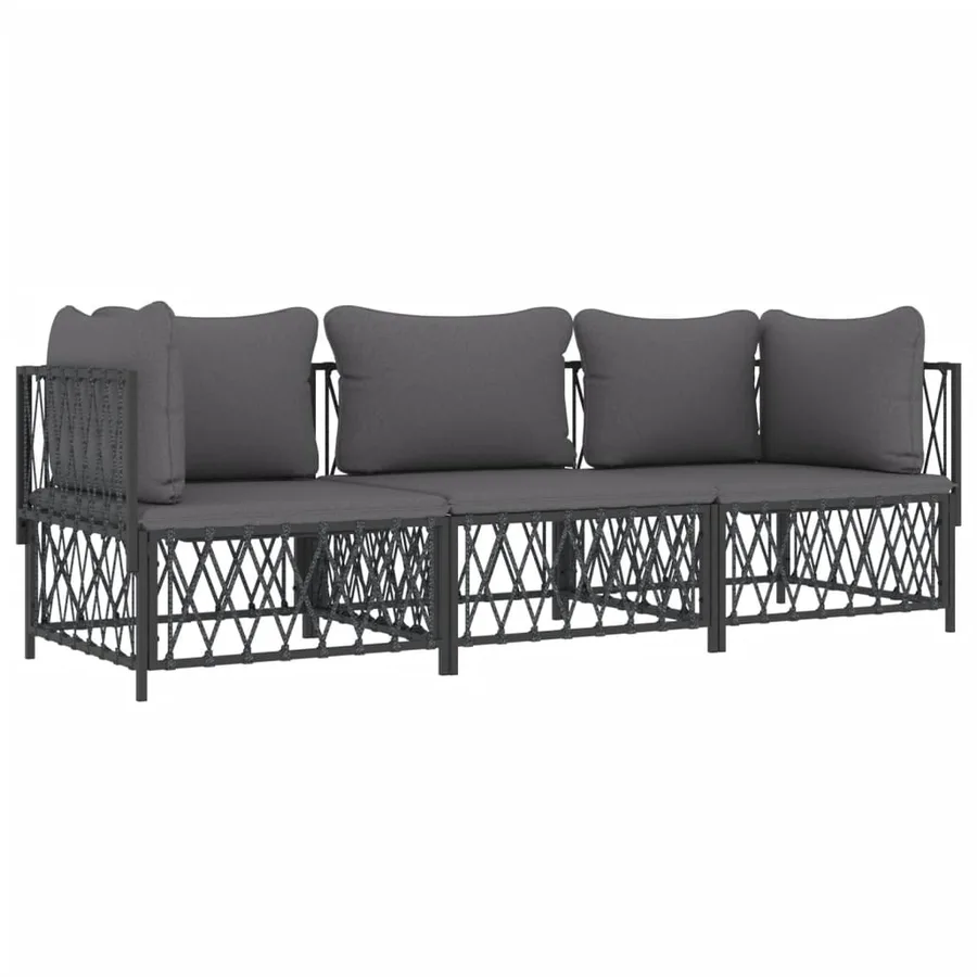 Salon de jardin avec coussins 3 pcs anthracite acier - 3