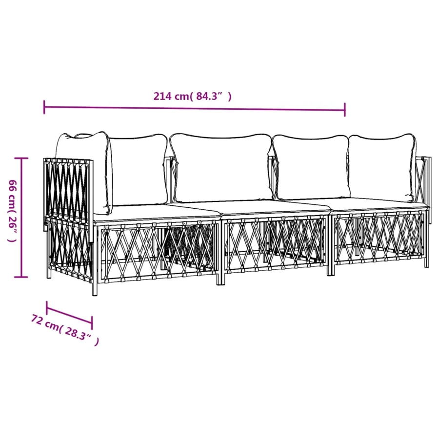 Salon de jardin avec coussins 3 pcs anthracite acier - 8