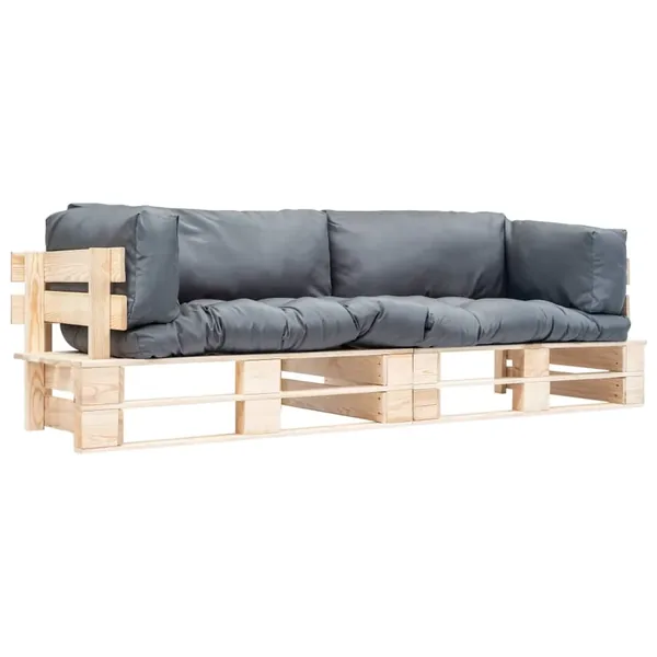 Canapés de jardin palette 2 pcs avec coussins gris Pinède