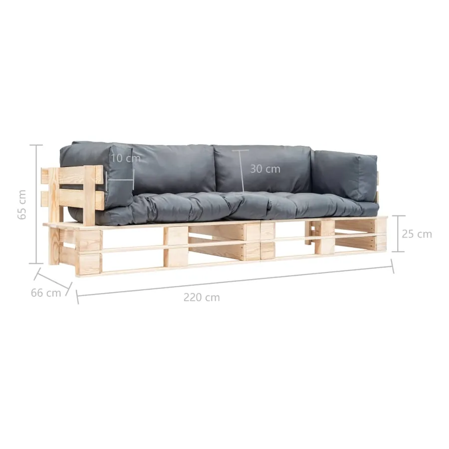 Canapés de jardin palette 2 pcs avec coussins gris Pinède - 5