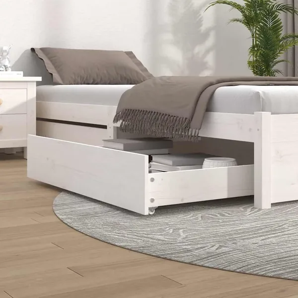 Tiroirs de lit 2 pcs blanc Bois de pin massif