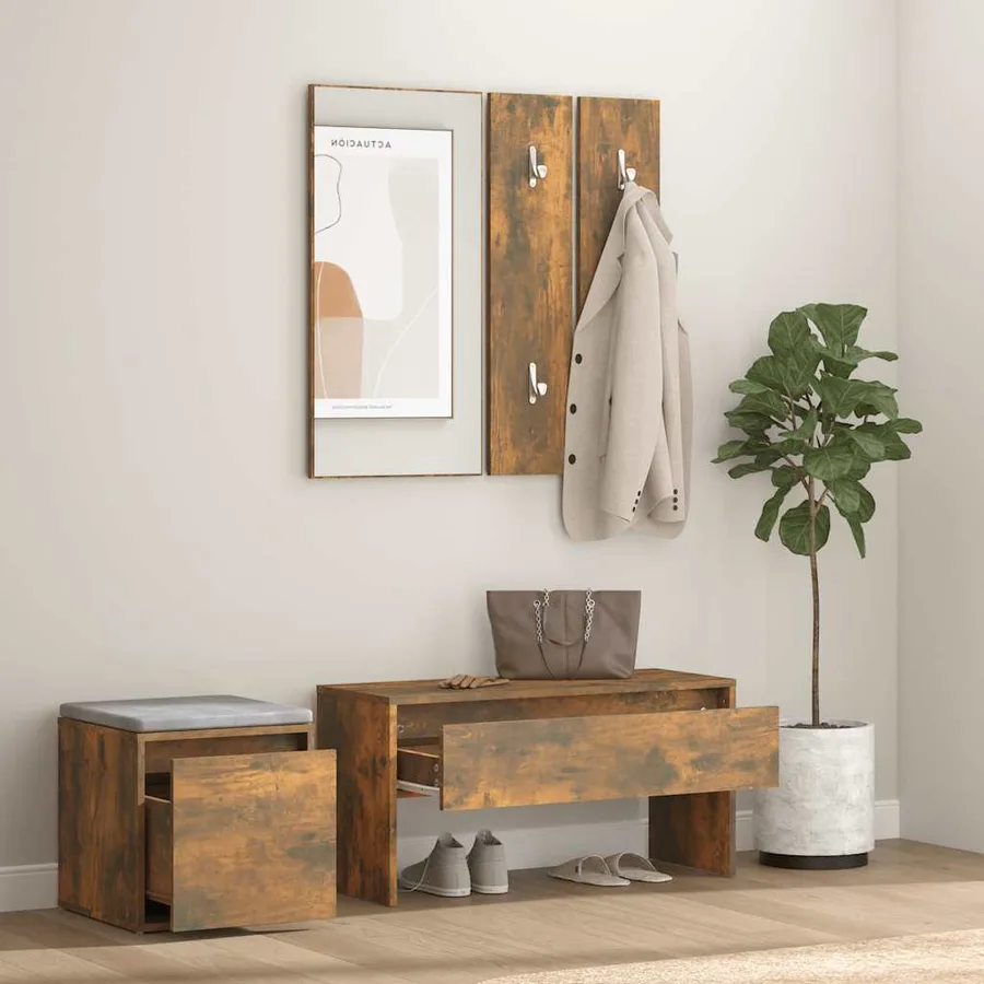 Ensemble de meubles de couloir Chêne fumé Bois d'ingénierie - 3