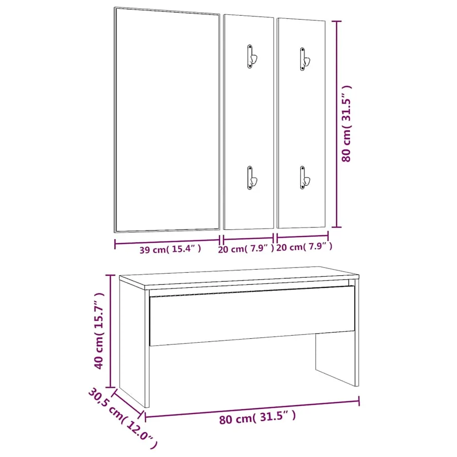 Ensemble de meubles de couloir Chêne fumé Bois d'ingénierie - 9
