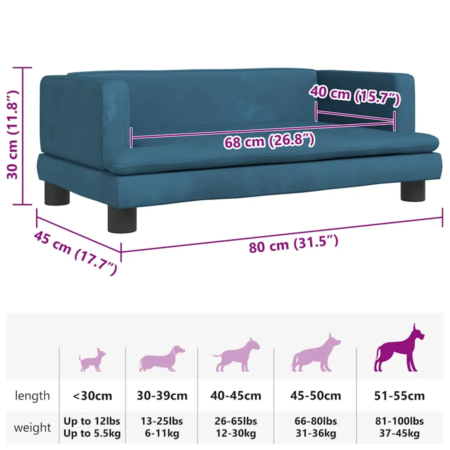 Lit pour chien bleu 80x45x30 cm velours - 7