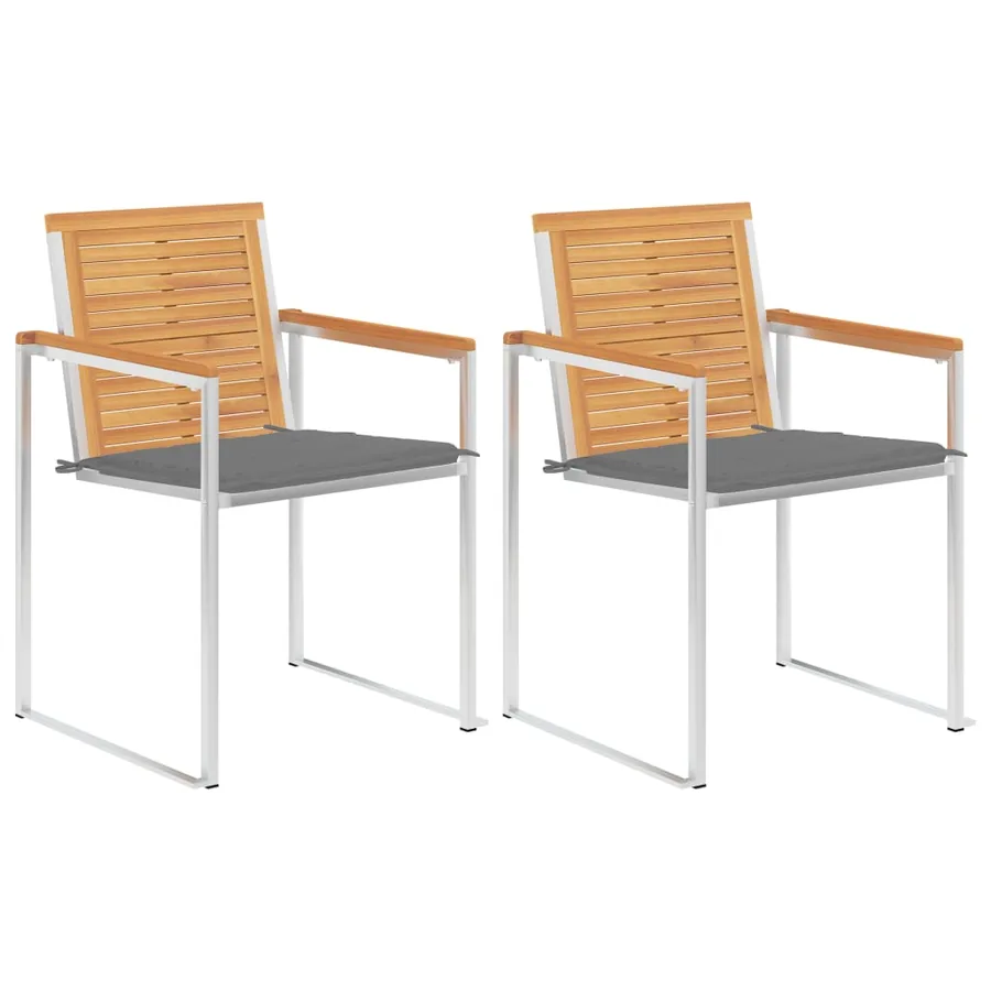 Chaises de jardin avec coussins lot de 2 Teck solide et acier