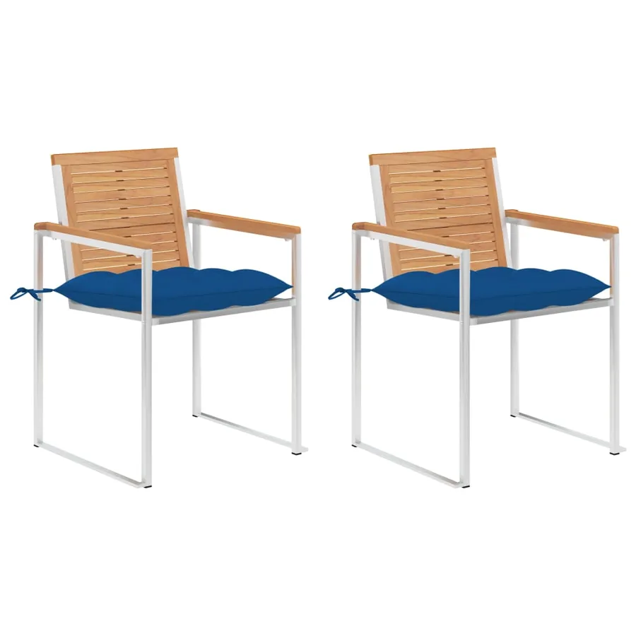 Chaises de jardin avec coussins lot de 2 Teck solide et acier