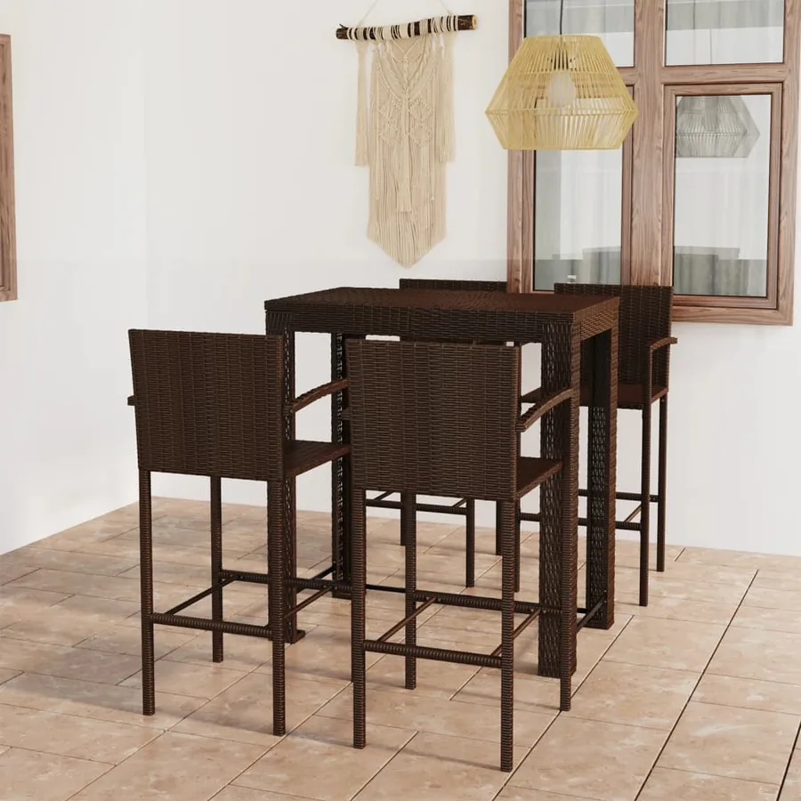 Ensemble de bar d'extérieur 5 pcs accoudoir Poly rotin Marron