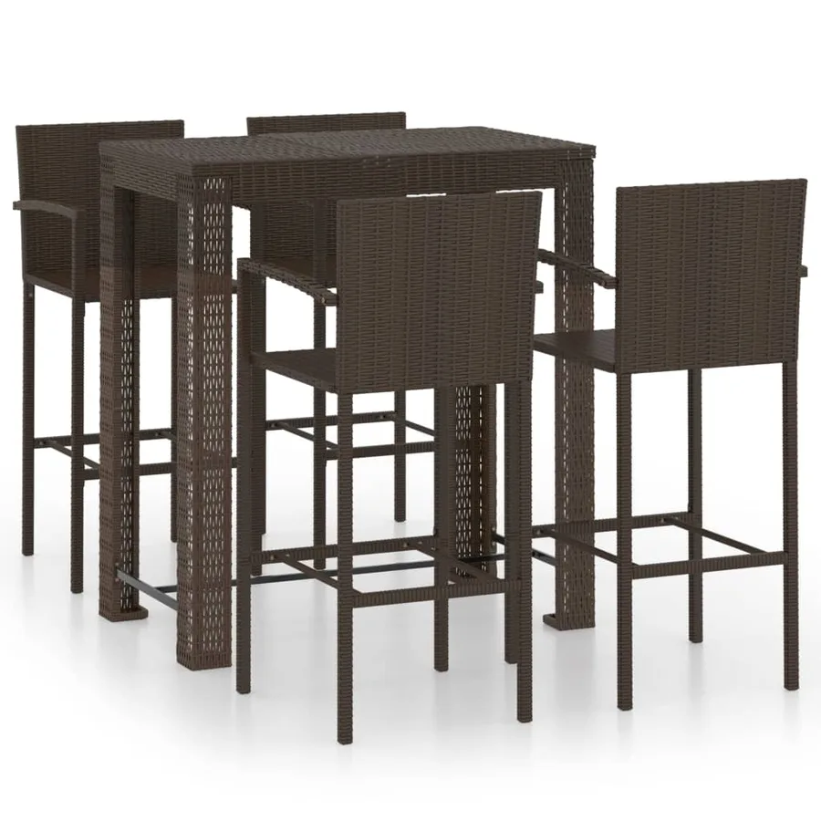 Ensemble de bar d'extérieur 5 pcs accoudoir Poly rotin Marron - 2