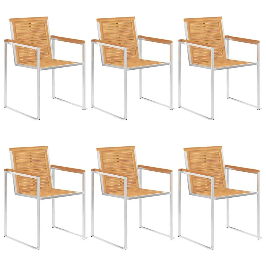 Chaises de jardin lot de 6 avec coussins Bois de teck massif - 3