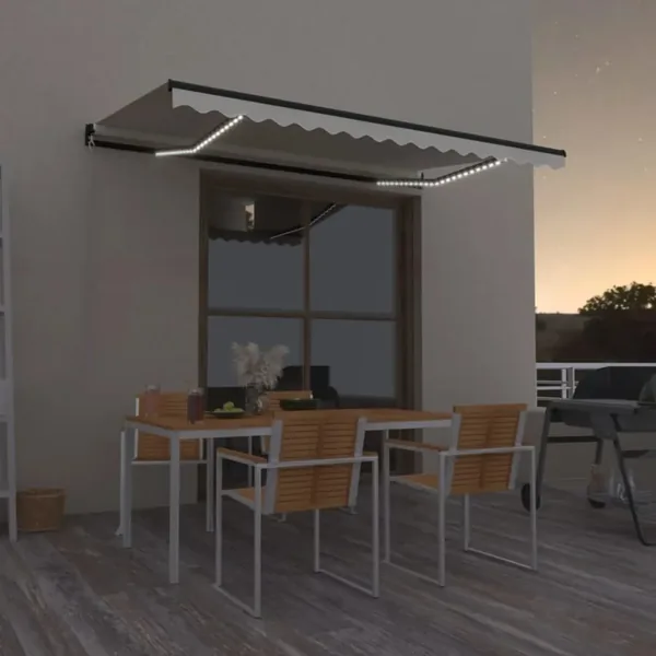 Auvent manuel rétractable avec LED 400x350 cm Crème