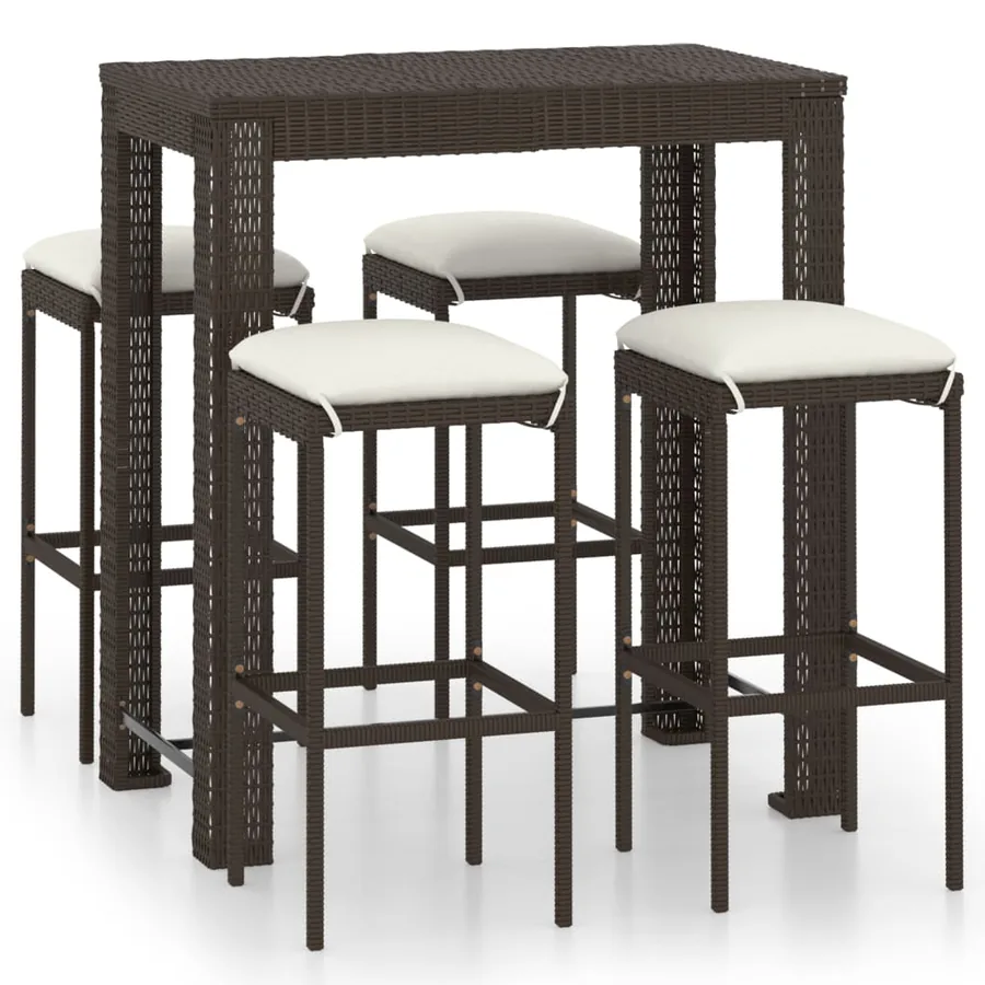 Meuble de bar de jardin 5 pcs et coussins Résine tressée Marron - 2