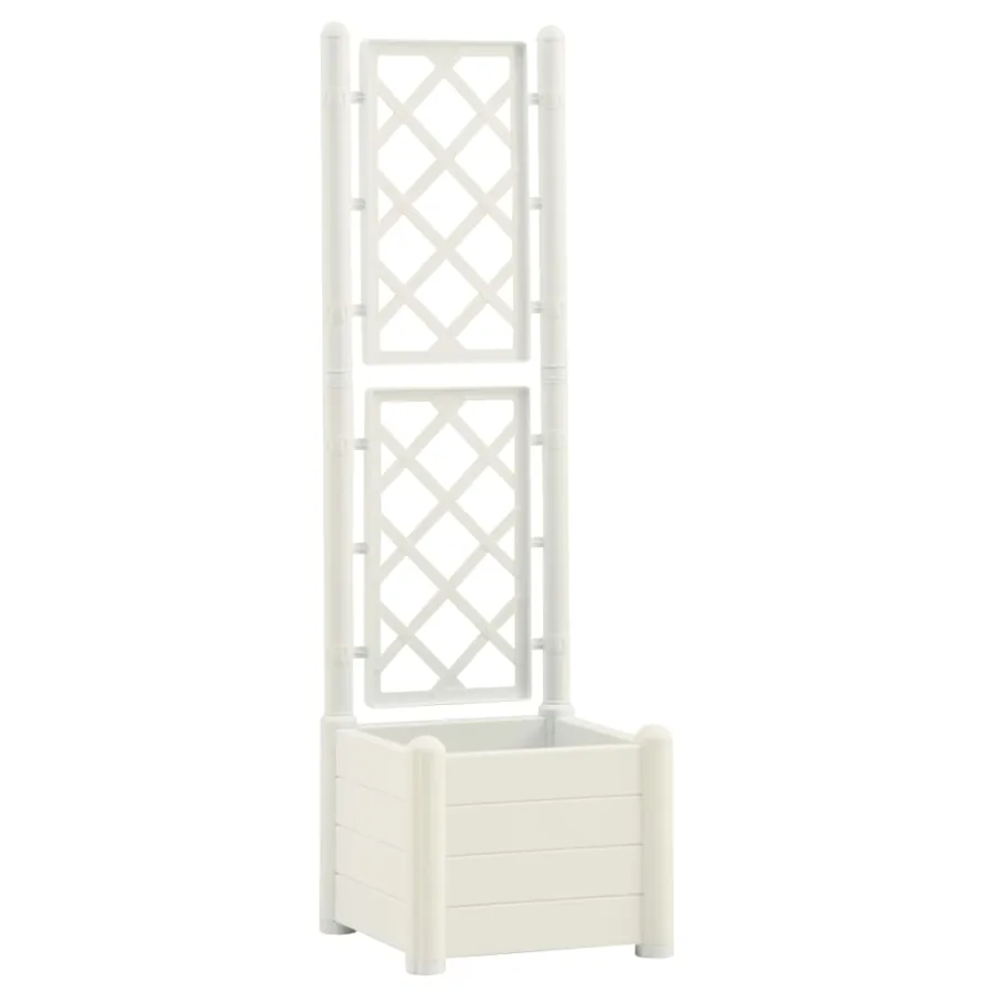 Jardinière avec treillis 43x43x142 cm PP Blanc - 2