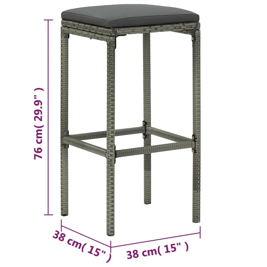 Ensemble de bar de jardin 5 pcs et coussins Résine tressée Gris - 9