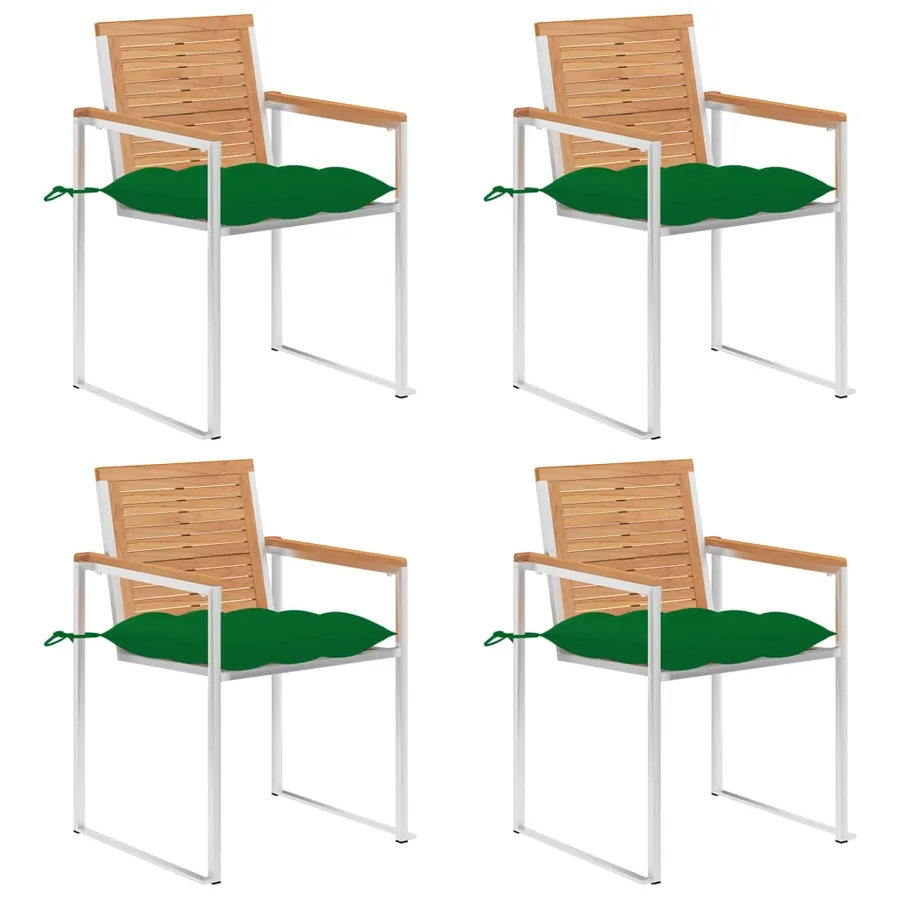 Chaises de jardin lot de 4 avec coussins Bois de teck massif