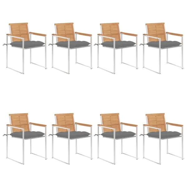 Chaises de jardin lot de 8 avec coussins Bois de teck massif