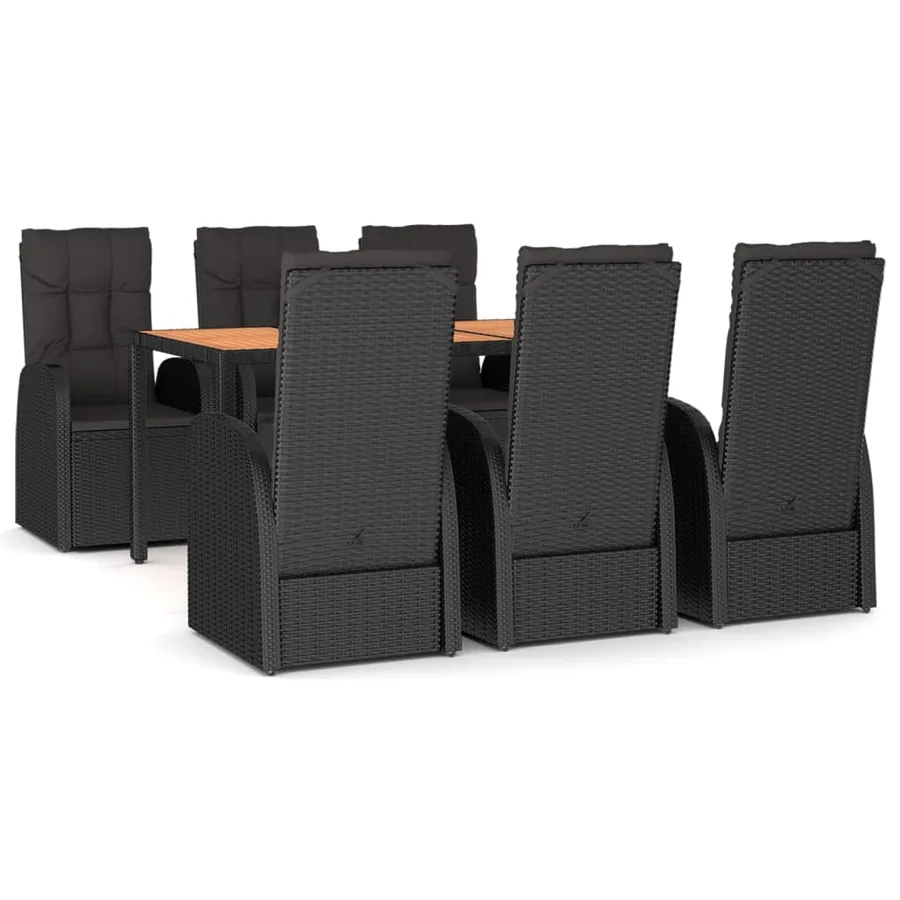 Ensemble à manger de jardin coussins 7pcs Noir Résine tressée - 2