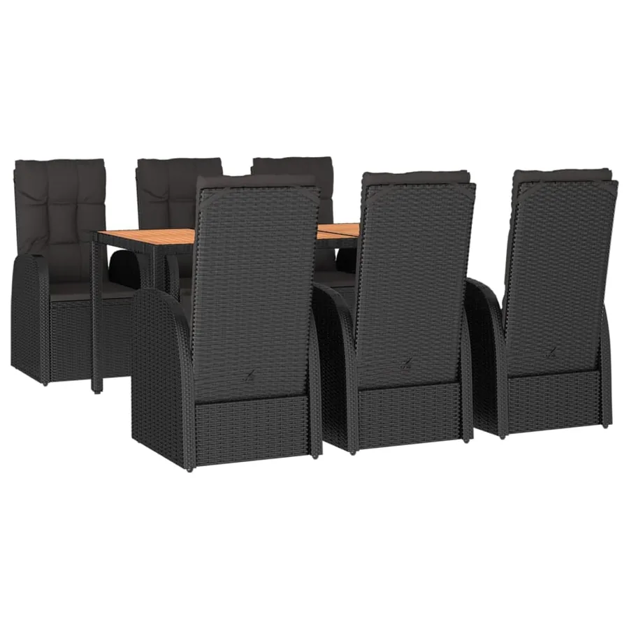Ensemble à manger de jardin coussins 7pcs Noir Résine tressée - 3