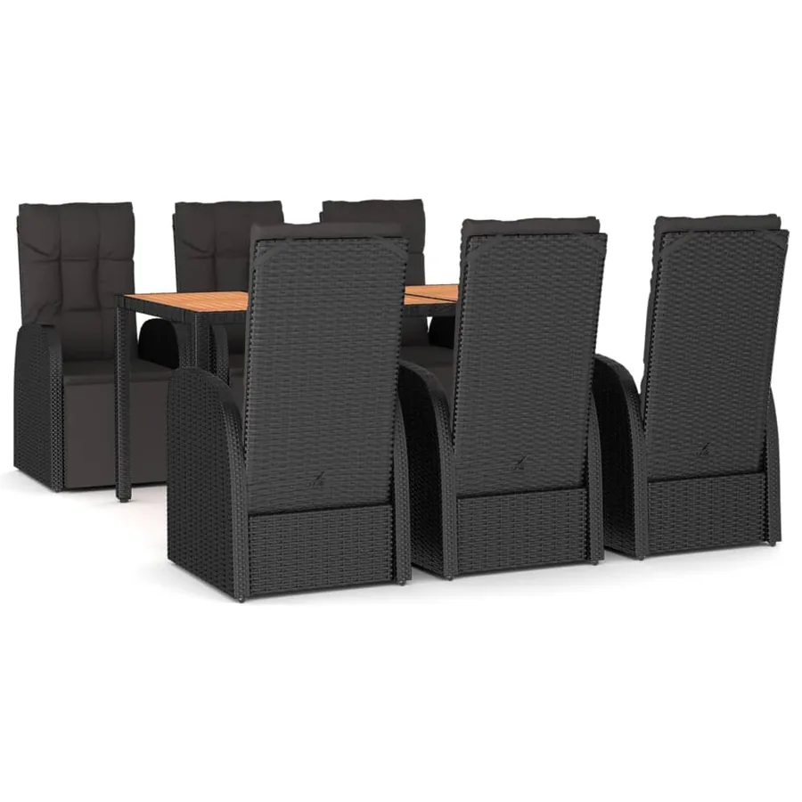 Ensemble à manger de jardin 7 pcs Noir Poly rotin et acacia - 2