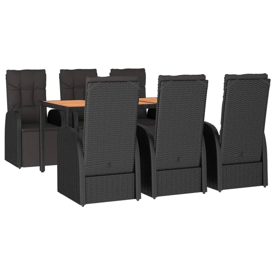 Ensemble à manger de jardin 7 pcs Noir Poly rotin et acacia - 3
