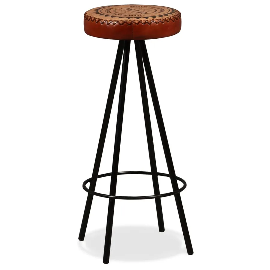 Ensemble de bar 3 pcs Bois de récupération Cuir véritable et toile - 10