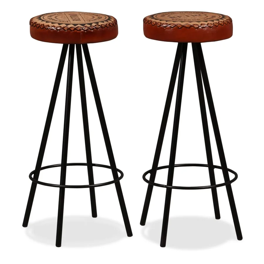 Ensemble de bar 3 pcs Bois de récupération Cuir véritable et toile - 8
