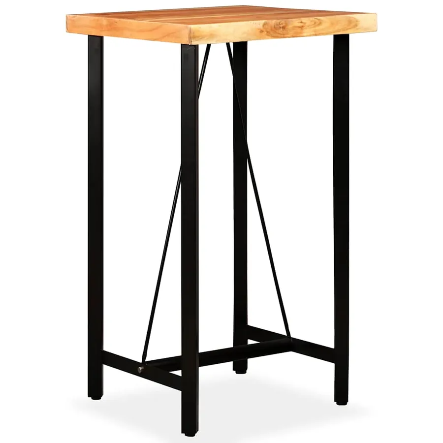 Ensemble de bar 3 pcs Bois d'acacia Cuir véritable et toile - 2