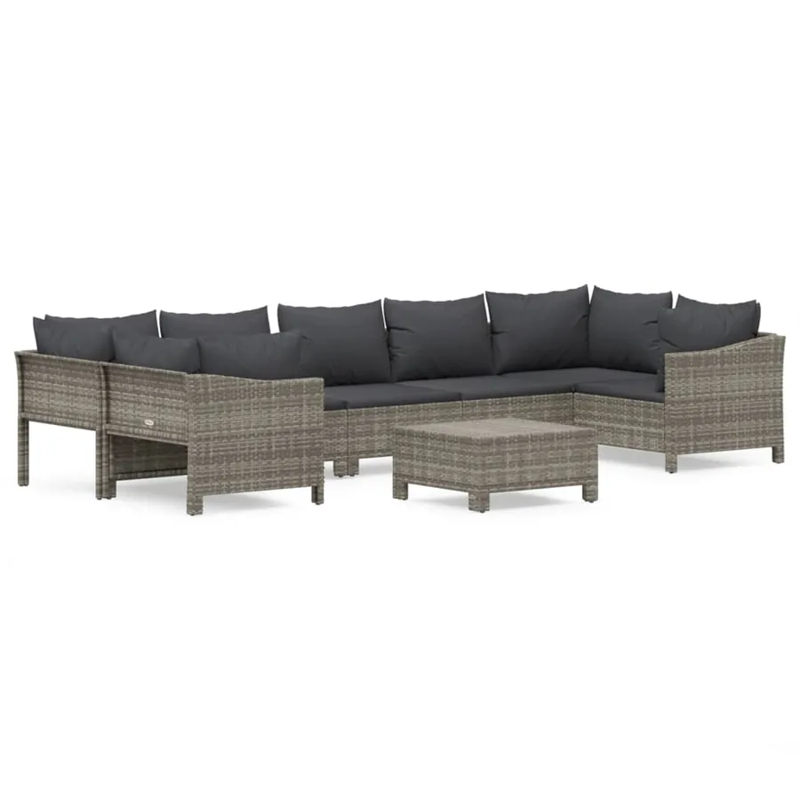 Salon de jardin 8 pcs avec coussins Gris Résine tressée - 2