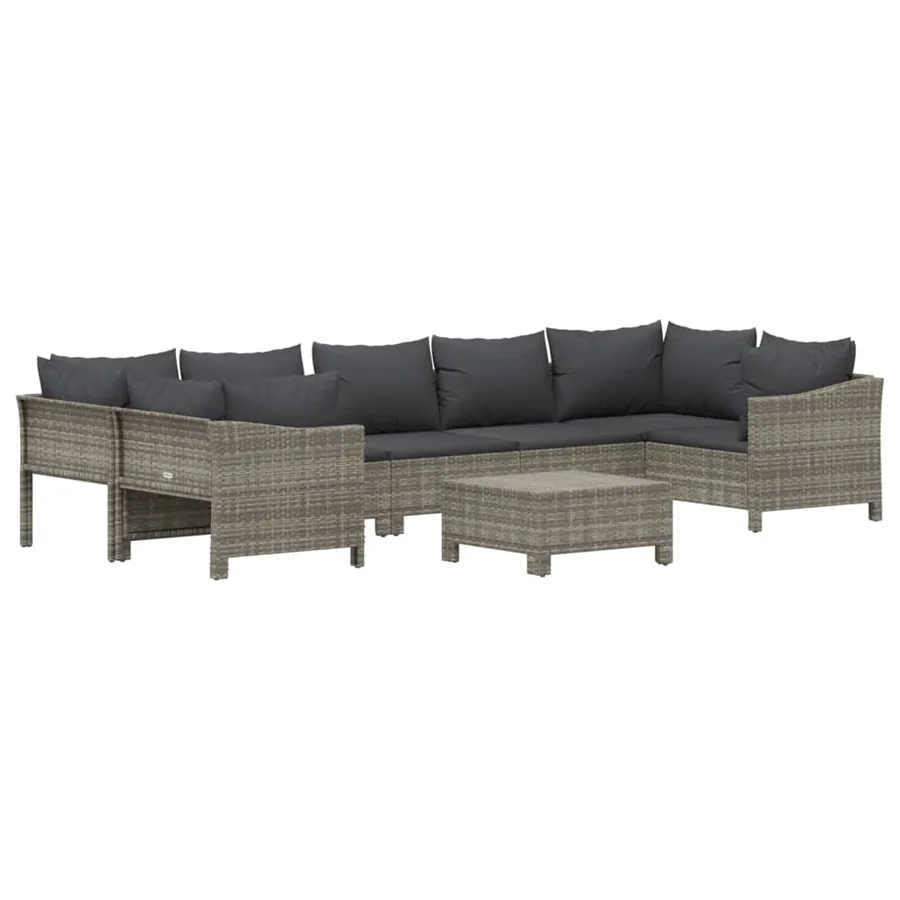 Salon de jardin 8 pcs avec coussins Gris Résine tressée - 3
