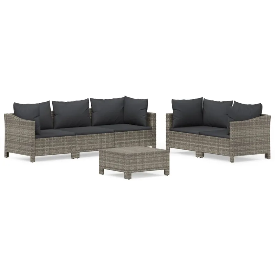 Salon de jardin 6 pcs avec coussins Gris Résine tressée - 2