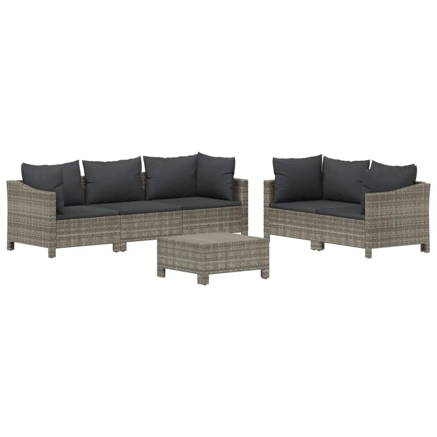Salon de jardin 6 pcs avec coussins Gris Résine tressée - 3