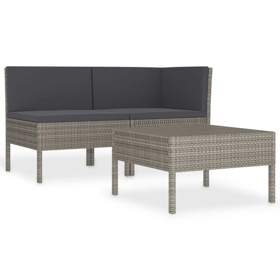 Salon de jardin 3 pcs avec coussins Résine tressée Gris - 2