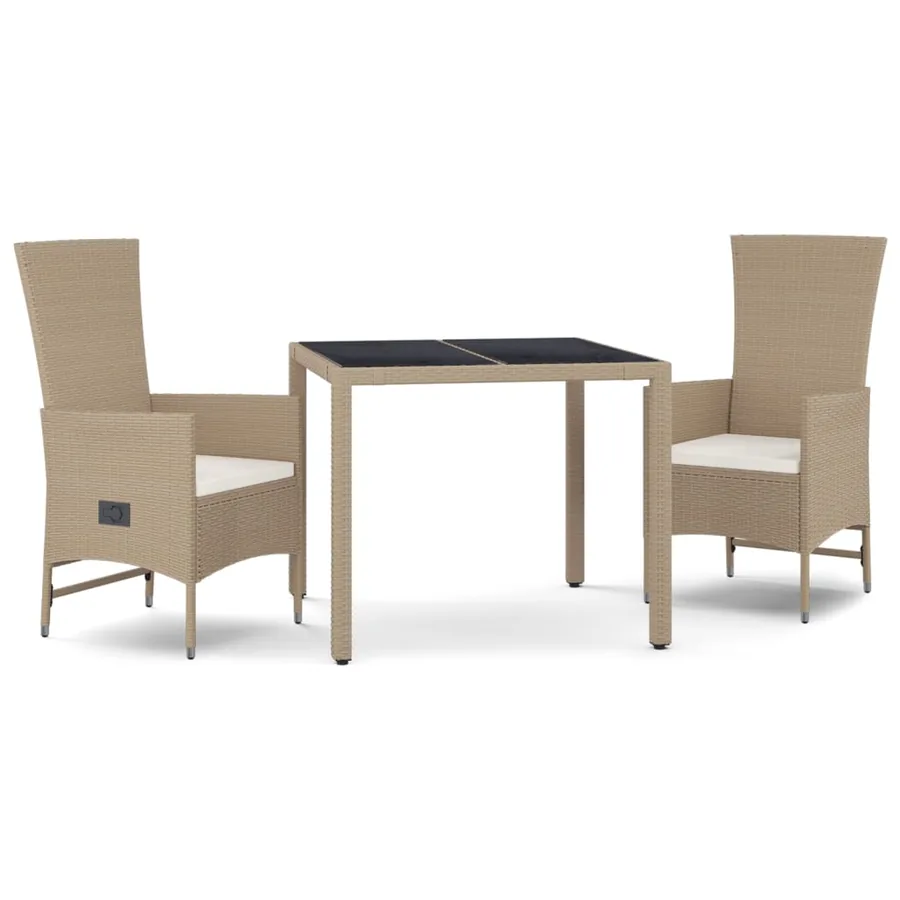 Ensemble à manger de jardin et coussins 3 pcs Beige poly rotin - 2