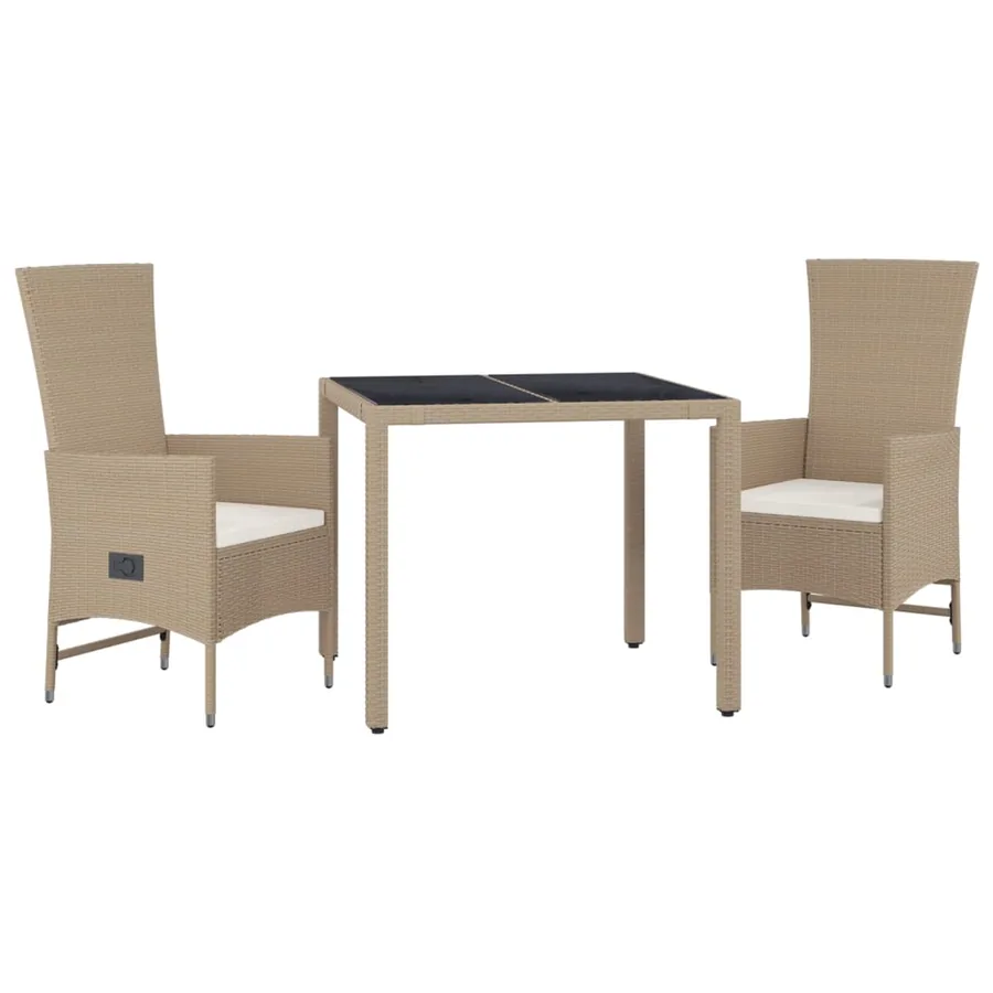 Ensemble à manger de jardin et coussins 3 pcs Beige poly rotin - 3