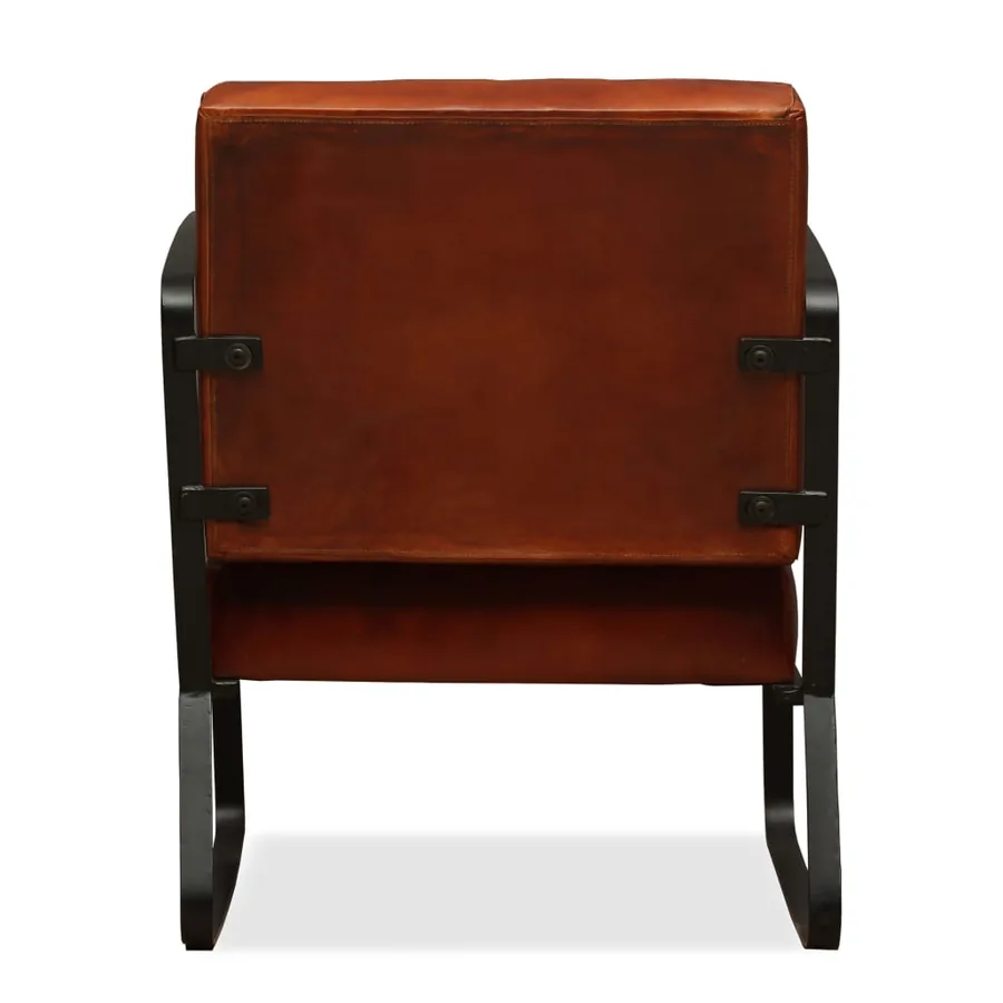 Fauteuil marron cuir véritable - 4