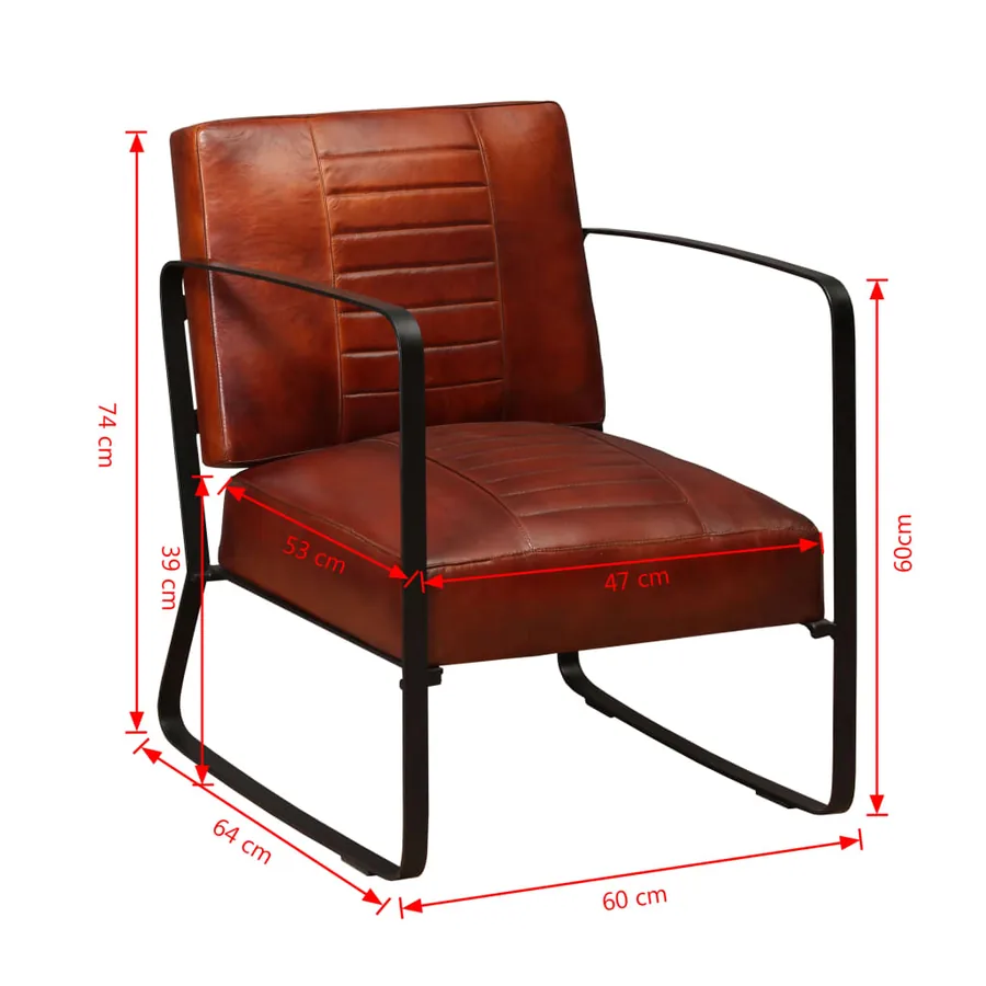 Fauteuil marron cuir véritable - 7