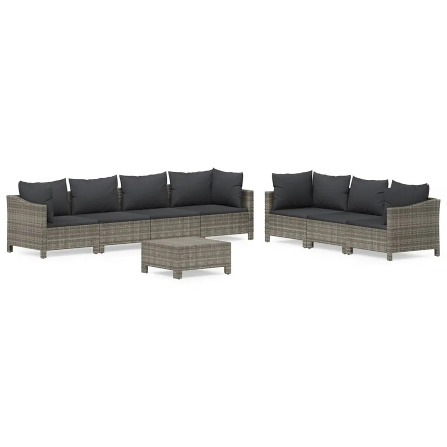 Salon de jardin 8 pcs avec coussins Gris Résine tressée - 2