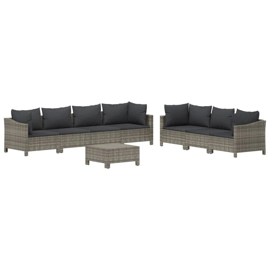 Salon de jardin 8 pcs avec coussins Gris Résine tressée - 3