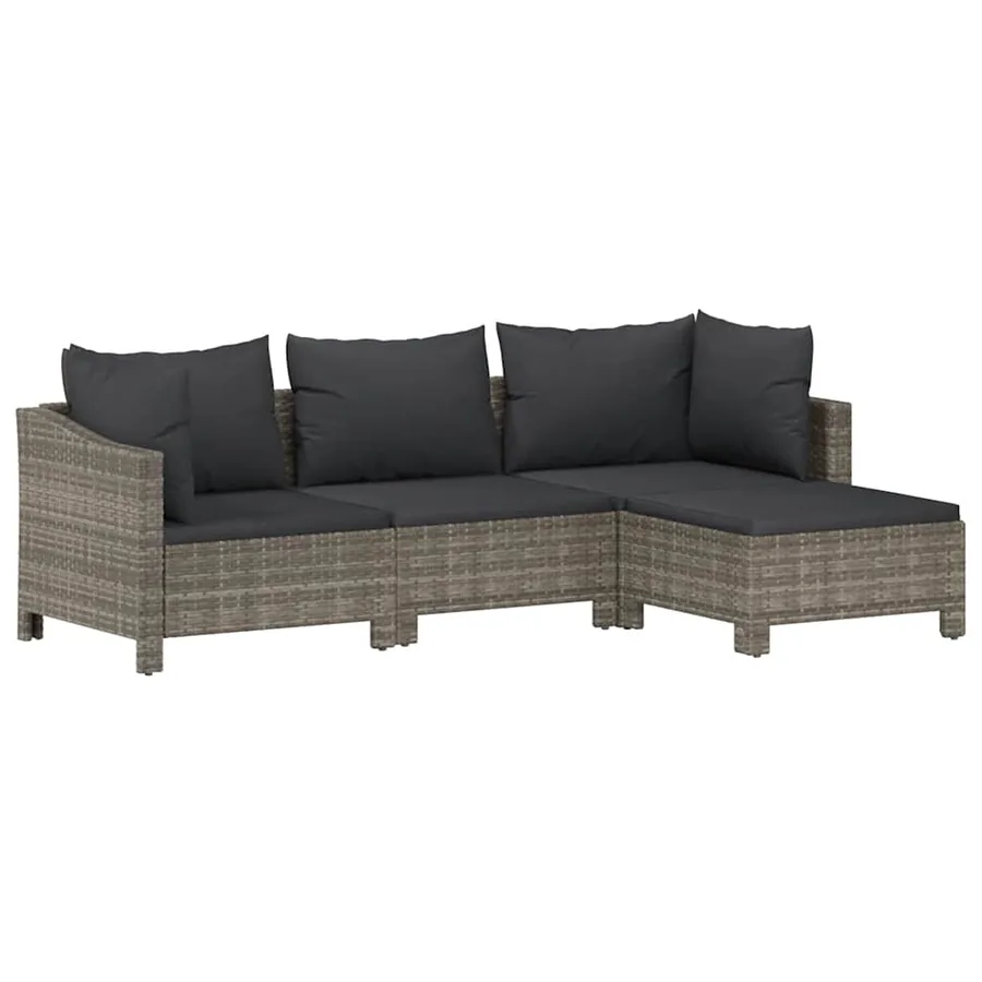 Salon de jardin 4 pcs avec coussins Gris Résine tressée - 2