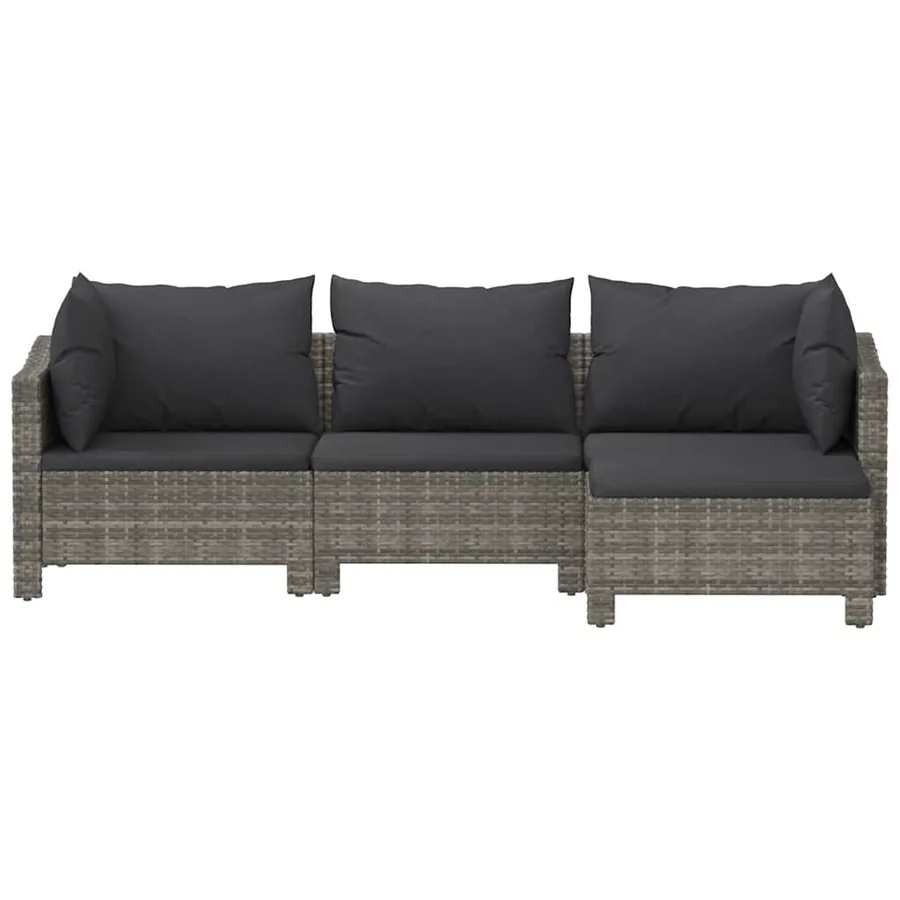 Salon de jardin 4 pcs avec coussins Gris Résine tressée - 4