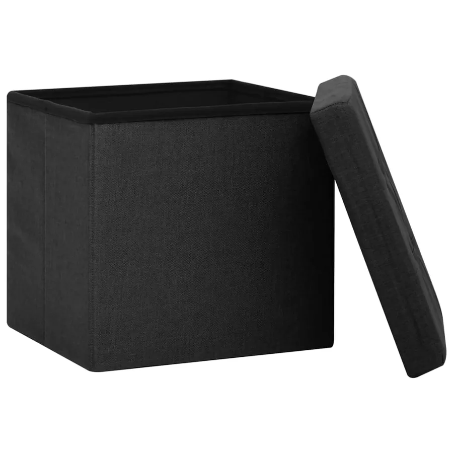 Tabouret de rangement pliable Noir Faux lin - 4