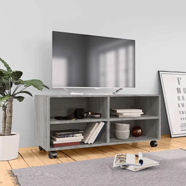 Meuble TV sur roulettes Sonoma gris 90x35x35 cm Bois ingénierie
