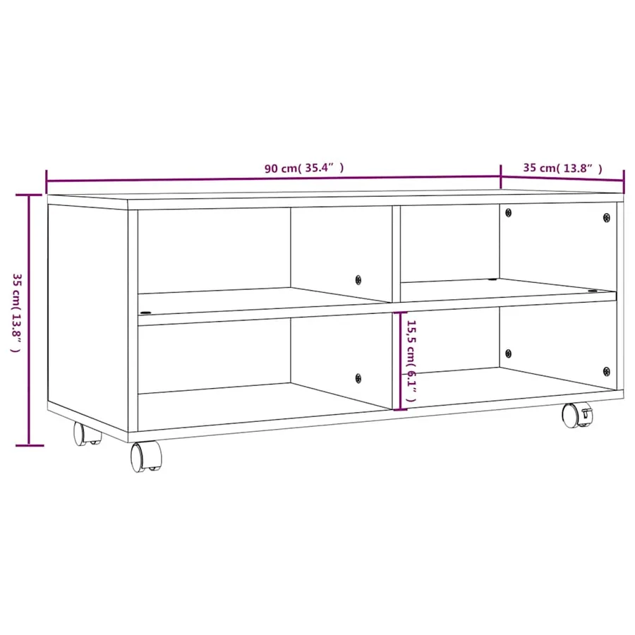 Meuble TV sur roulettes Sonoma gris 90x35x35 cm Bois ingénierie - 7