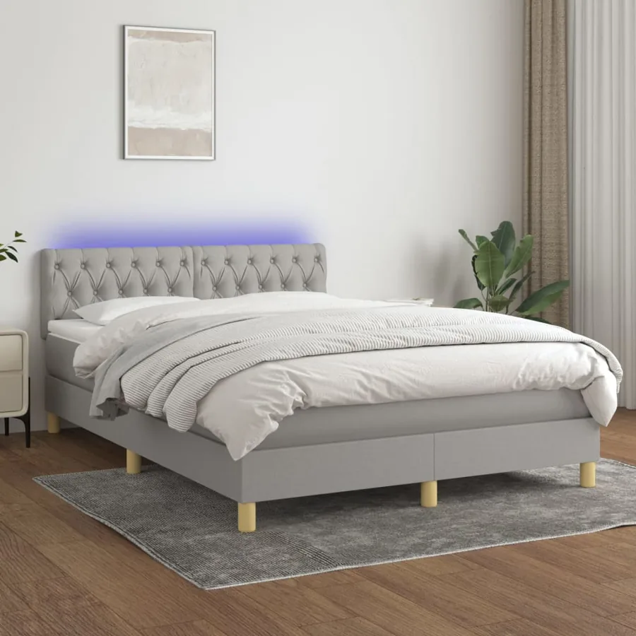 Sommier à lattes de lit et matelas et LED Gris clair 140x200 cm