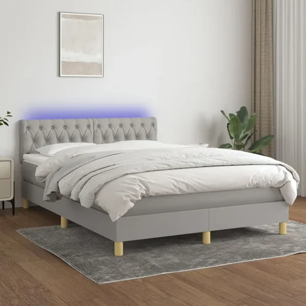 Sommier à lattes de lit et matelas et LED Gris clair 140x200 cm
