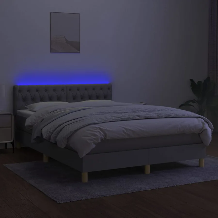 Sommier à lattes de lit et matelas et LED Gris clair 140x200 cm - 4