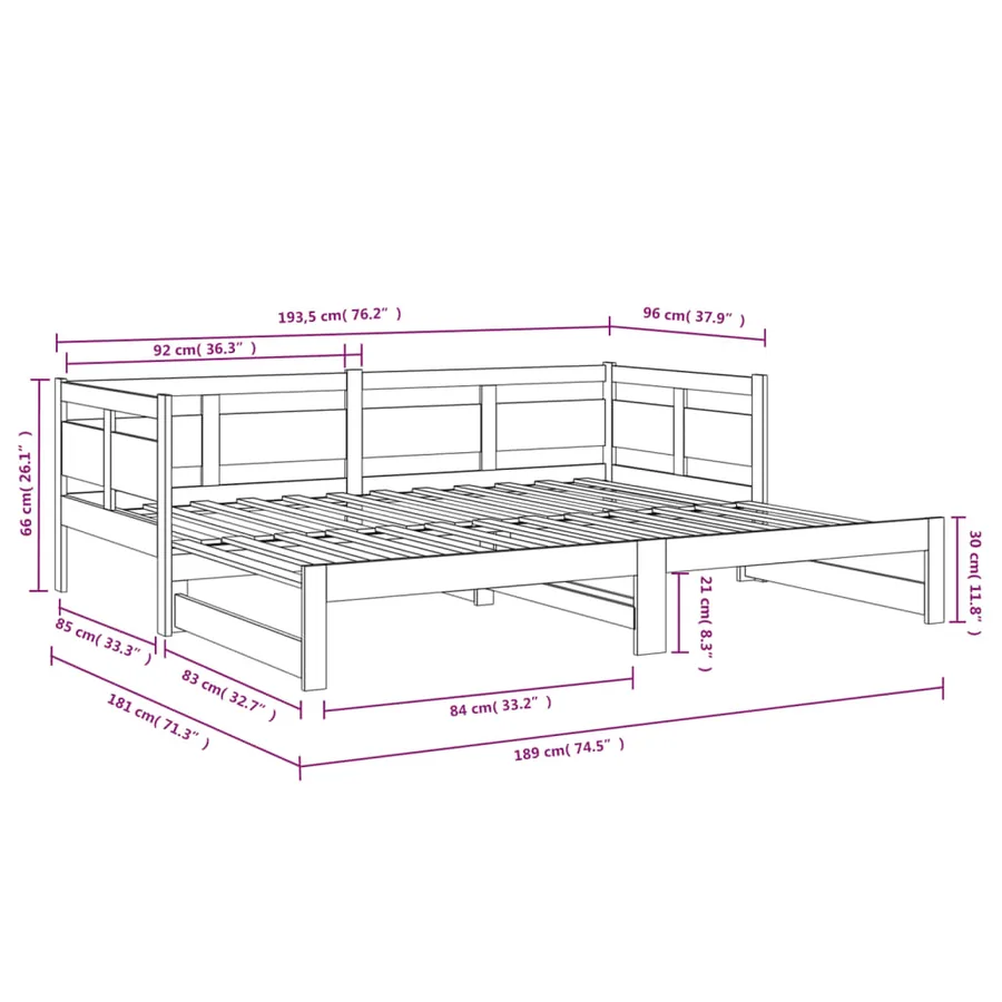 Lit coulissant sans matelas blanc 2x(90x190) cm - 11